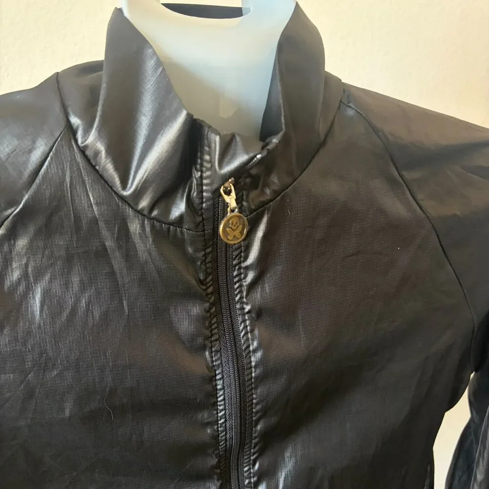 Betty Designs Jacket S Black Lightweight Full Zip Windbreaker High Collar Crinkl - Picture 2 of 5